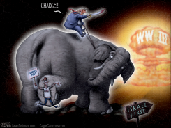 TRUMP RIDES ELEPHANT TOWARD WWIII by Sean Delonas