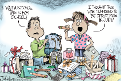 KIDS MISTAKE BACK-TO-SCHOOL FOR CHRISTMAS by Joe Heller