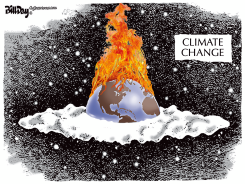 EARTH ENGULFED IN CLIMATE CHANGE FLAMES by Bill Day
