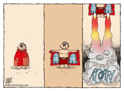 PUTIN REVEALS ROCKET BOOSTERS UNDER ROBE by Nikola Listes