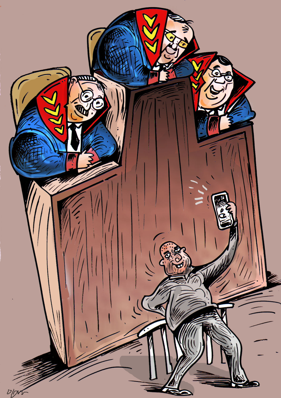 Judges Watch as Man Takes Selfie Below Bench