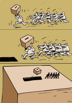 VOTERS CHASE OFFICIAL FLEEING WITH BALLOT BOX by Oguz Gurel