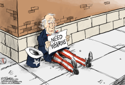 UNCLE SAM BEGS FOR WEAPONS ON SIDEWALK by Jeff Koterba