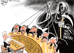 GRIM REAPER PUPPETEERS GOP AGAINST SCIENCE by Pat Bagley