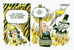 FAUCI TIED TO STAKE AMID FLAMES by Jimmy Margulies