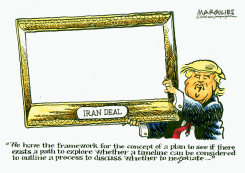TRUMP HOLDS EMPTY IRAN DEAL FRAME by Jimmy Margulies