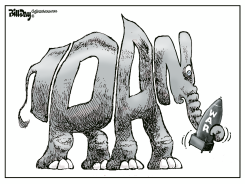 GOP ELEPHANT HOLDS TRUMP BOMB by Bill Day