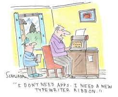MAN REQUESTS TYPEWRITER RIBBON INSTEAD OF APPS by Harley Schwadron