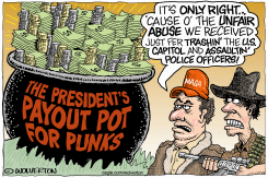 CARTOON MOCKS PROPOSED PAYOUTS TO JANUARY 6 DEFENDANTS by Monte Wolverton