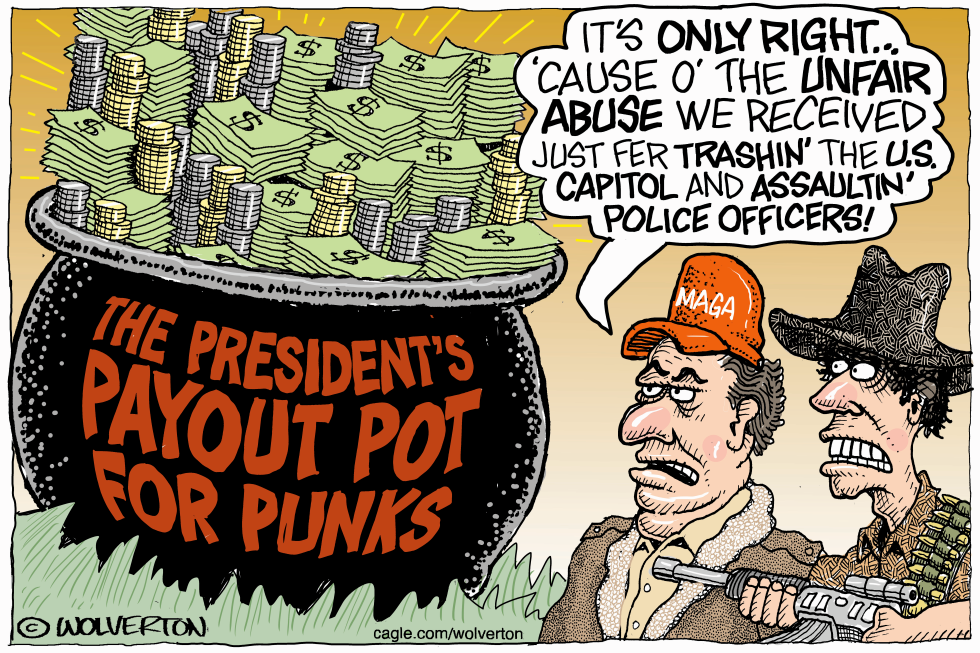 Cartoon mocks proposed payouts to January 6 defendants