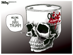 TRUMP WELCOMED TO IRAN OIL SKULL by Bill Day