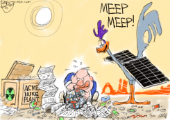 ROADRUNNER SOLAR PANEL OVER NUCLEAR DEBRIS by Pat Bagley