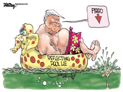 TRUMP IN REFLECTING POOL LIE FLOAT by Bill Day