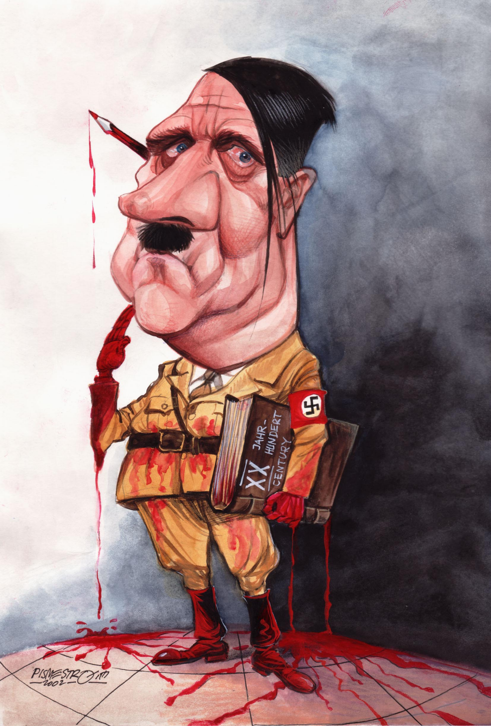 Hitler Bloodied Holding 20th Century Book