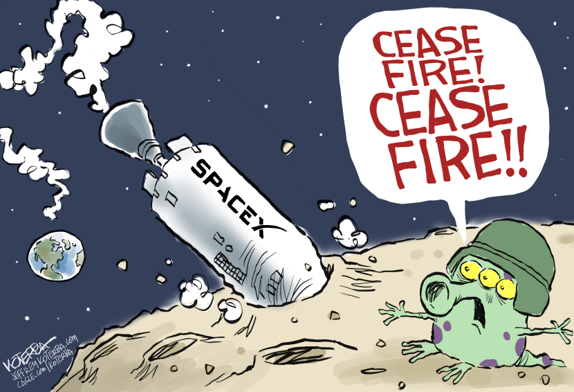 SpaceX Rocket Strikes Moon, Prompts Alien Cease-Fire Plea