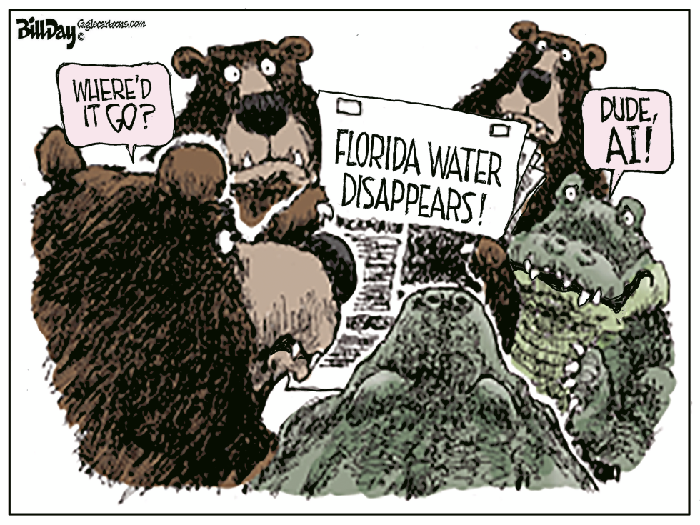 Bears Pin Florida Water Shortage on AI in Day Cartoon