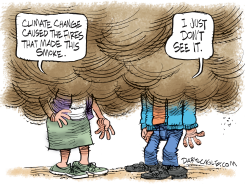 DENYING CLIMATE CHANGE AMID SMOKE by Daryl Cagle