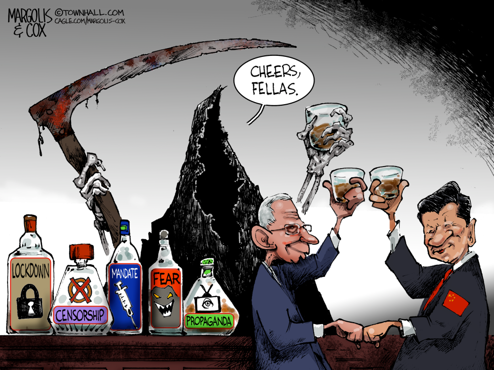 Fauci and Xi Jinping toast pandemic policies with Grim Reaper