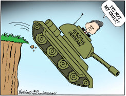 HEGSETH PENTAGON TANK TEETERS ON CLIFF by Bob Englehart