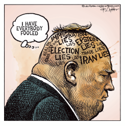 TRUMP HEAD BRIMMING WITH LIES by Michael de Adder