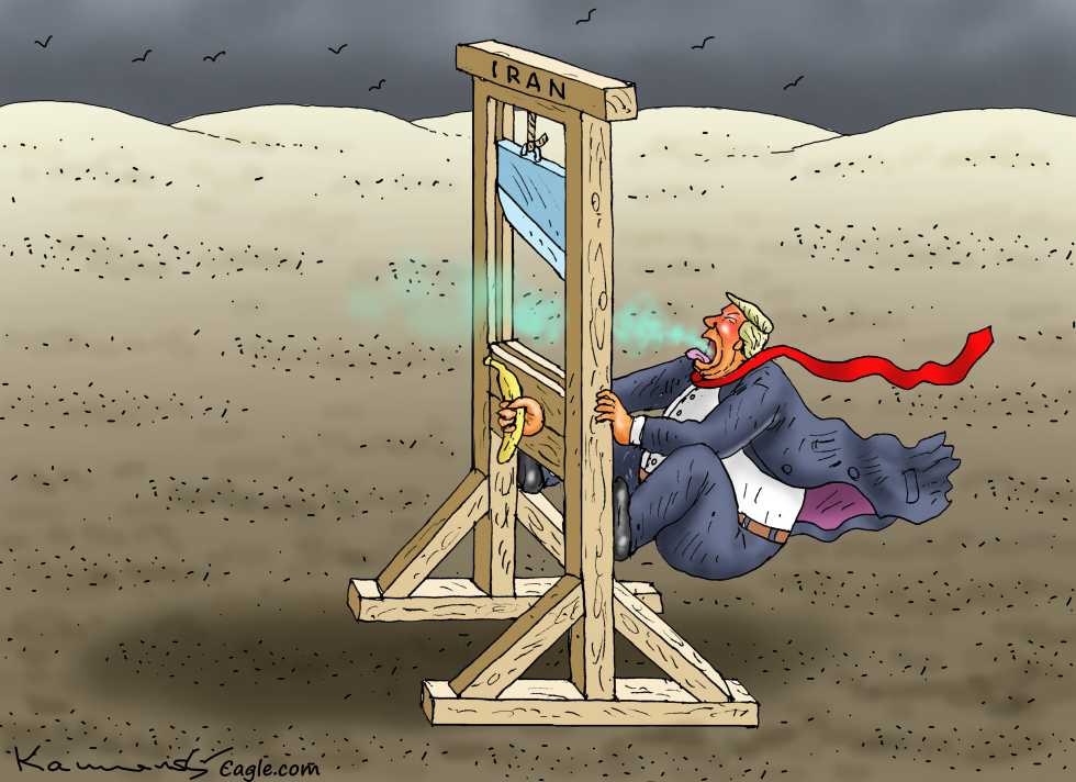 Trump Slips Near Iran Guillotine in Desert Mishap
