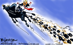 TRUMP RIDES MARKET MANIPULATION BULL by Milt Priggee