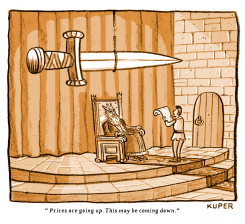 SWORD OF DAMOCLES OVER KING ON PRICES by Peter Kuper