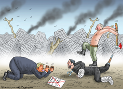 PUTIN STANDS OVER TRUMP AND ZELENSKYY by Marian Kamensky