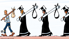 GRADUATES MARCH CARRYING DIPLOMA NOOSES by Emad Hajjaj