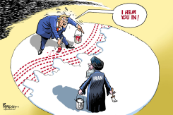 TRUMP PAINTING RED LINES NEAR IRAN by Paresh Nath