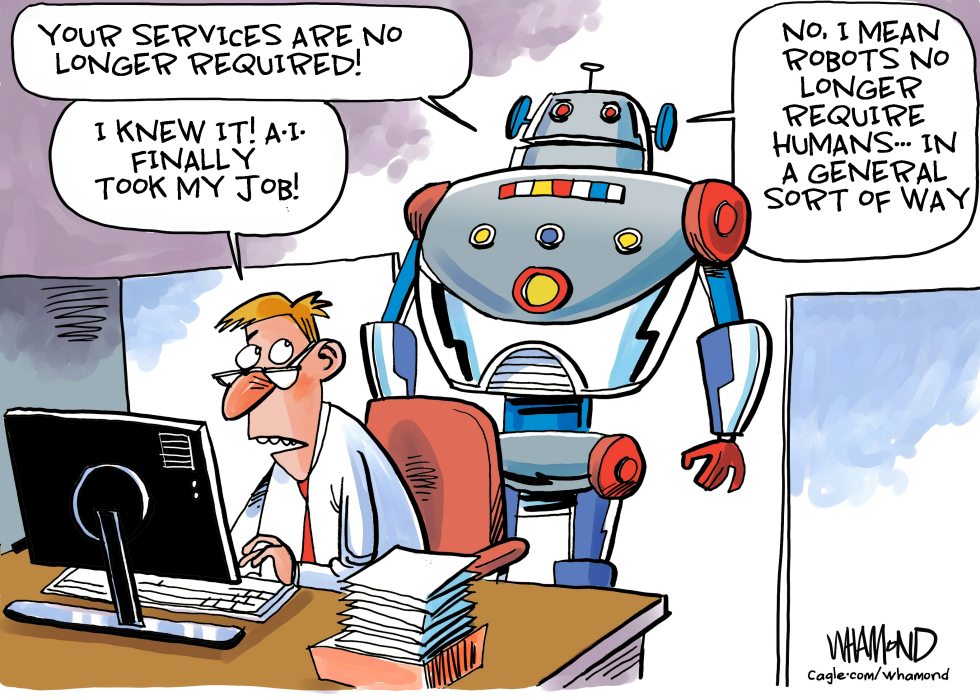 Robot tells office worker AI no longer needs humans
