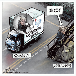 TRUMP DECOY TRUCK VS COURAGEOUS CLINTON by Michael de Adder