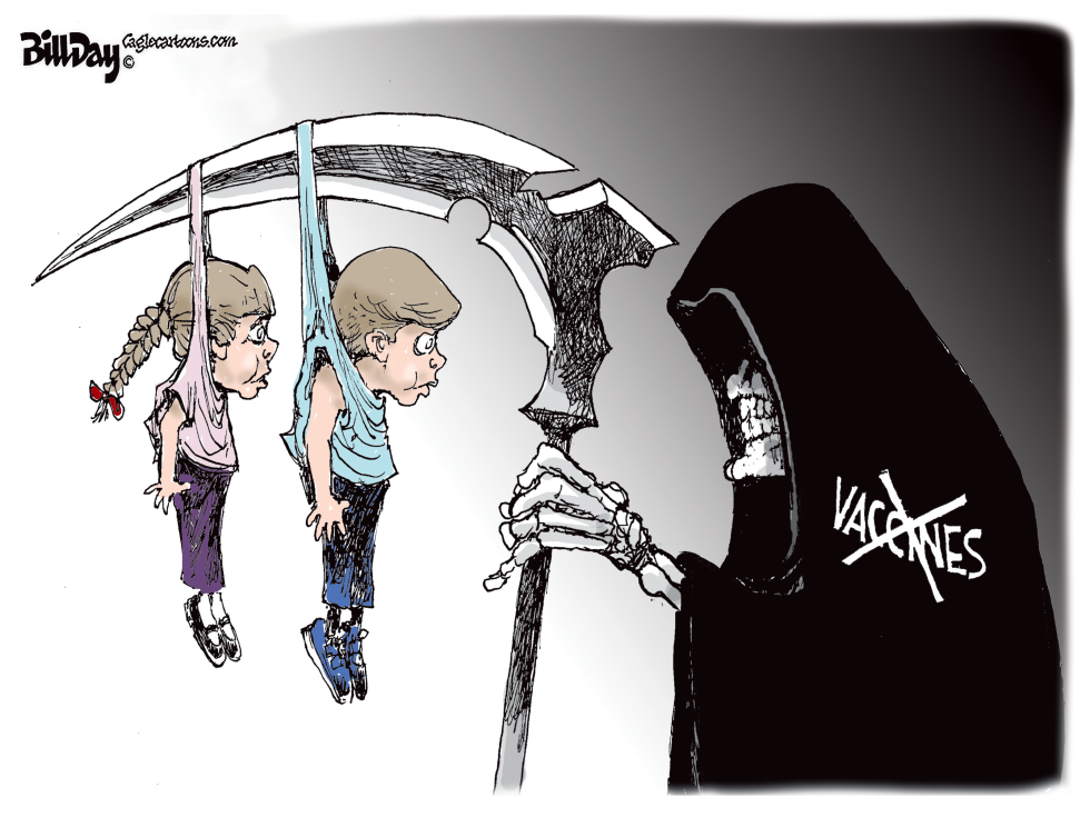Grim Reaper Portrayed as Opposing Child Vaccines in Editorial Image