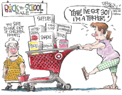 TEACHER HAULS OVERLOADED SCHOOL SUPPLIES CART by John Darkow