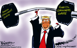TRUMP STRAINS LIFTING EMOLUMENTS CLAUSES by Milt Priggee
