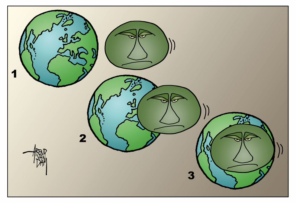 Putin Face Gradually Merges With Globe Across Three Stages