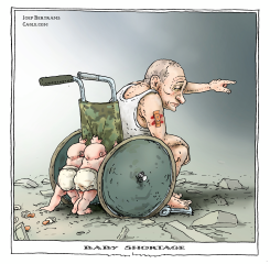 PUTIN POINTING FROM CAMO WHEELCHAIR by Joep Bertrams