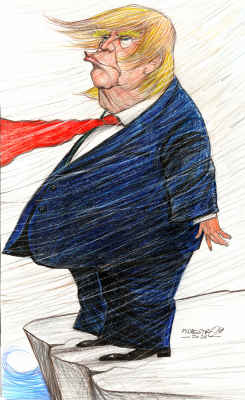 DONALD TRUMP STANDING ON CLIFF EDGE by Petar Pismestrovic
