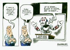 AI ROBOT TAKES WHITE HOUSE PRESS PODIUM by Jimmy Margulies