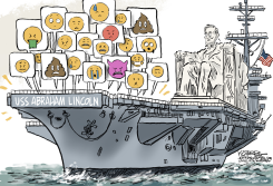 LINCOLN'S SHIP OF STATE OVERWHELMED BY EMOJIS by Jeff Koterba