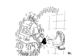 ICE OFFICER SPRAYS URINAL IN PANIC by Becs