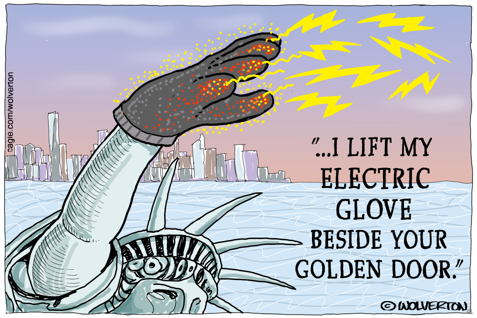 Statue of Liberty Raises Electric Glove Over Golden Door