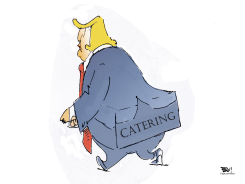 DONALD TRUMP WITH CATERING POCKET LABEL by Becs