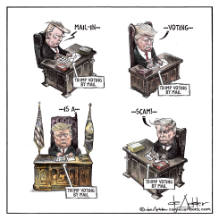 TRUMP CALLS MAIL-IN VOTING A SCAM by Michael de Adder