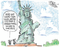ICE AGENTS CONFRONT STATUE OF LIBERTY by John Darkow