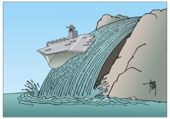 TRUMP STEERS USA CARRIER OVER WATERFALL by Arend van Dam