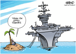 USS ABRAHAM LINCOLN PASSES DESERT ISLAND CASTAWAY by Dave Whamond