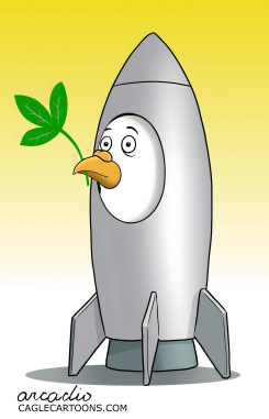 ROCKET DOVE HOLDS PEACE BRANCH by Arcadio Esquivel