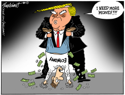 TRUMP SHAKES ECONOMY FOR MORE MONEY by Bob Englehart