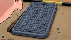HAND BURIES SOCIAL MEDIA SMARTPHONE by Emad Hajjaj